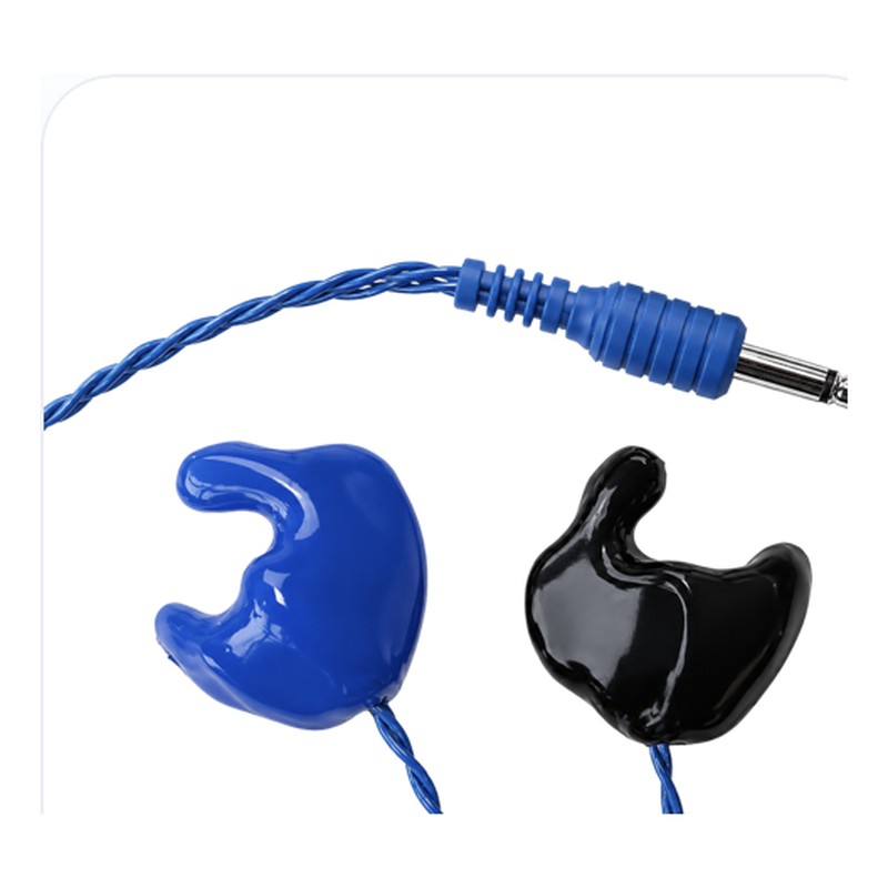 Oreillettes sur mesure bleue et noire avec cordon, pour présentateurs de télévision